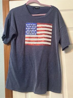 Kids Navy Blue Sequin Flag Tee